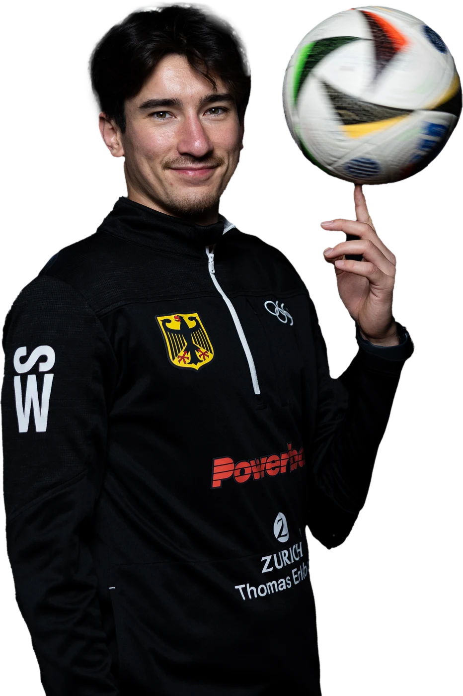 Samuel Weller balancing a football on his finger